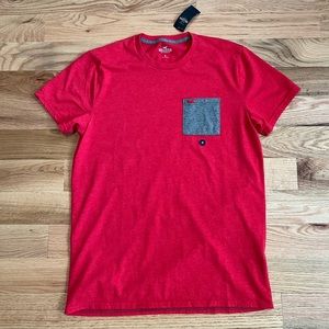NWT Hollister Red Shirt with Grey Pocket, size medium